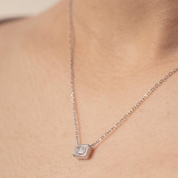 NWT Gabriette Emerald Cut Bezel Necklace // Sterling Silver + 1ct Diamond - Picture 7 of 7